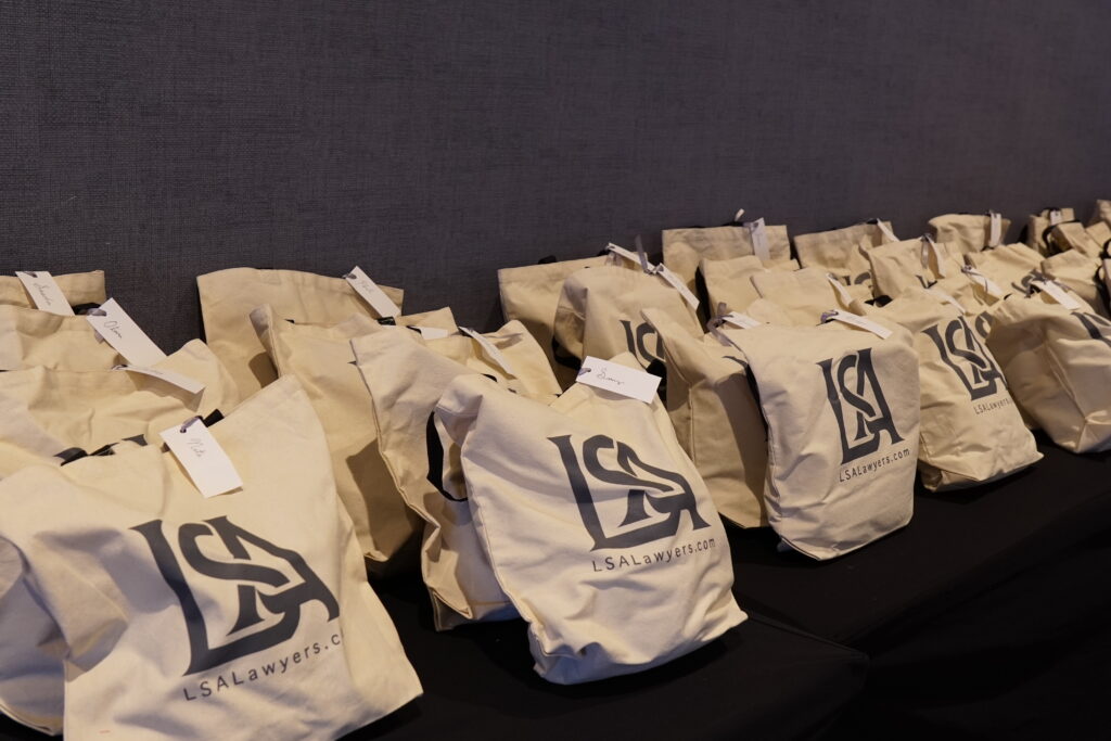 LSA retreat tote bags filled with swag